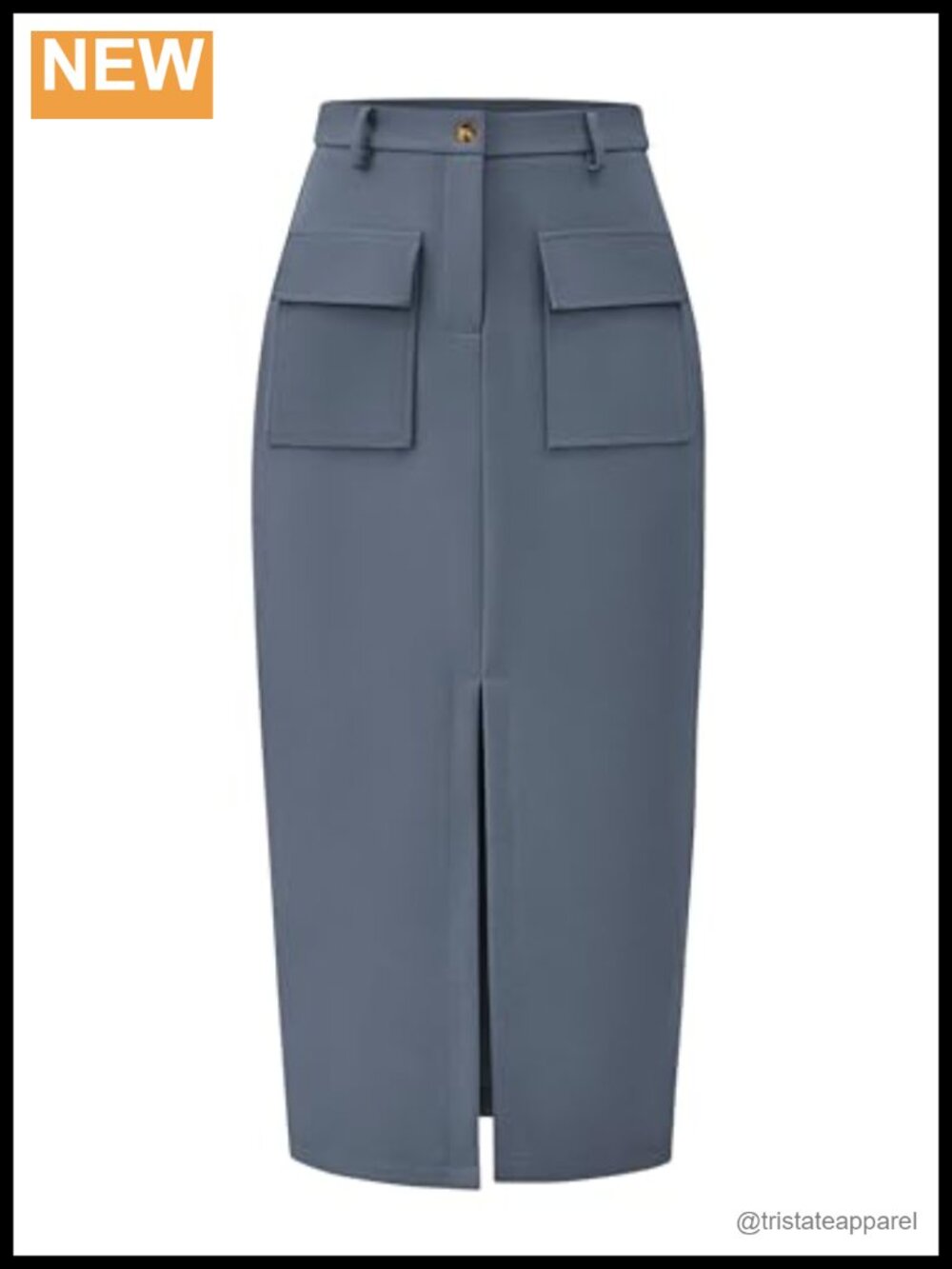 Womens High Waist Cargo Midi Pencil Skirt with Slit and Pockets